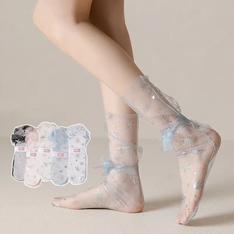 

Mesh Lace Socks See Through Transparent Loose Long Socks Women Japanese Fashion Summer Thin Breathable Kawaii Princess Socks Sox