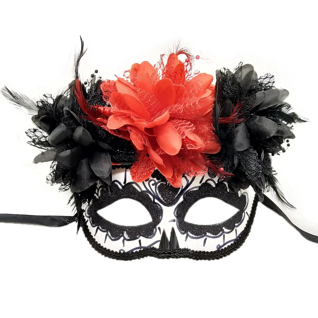 

Mexican Day of the Dead Masquerade Ball Mask Halloween with Floral Ghost Half Face Mask Cosplay Performance Rave Party