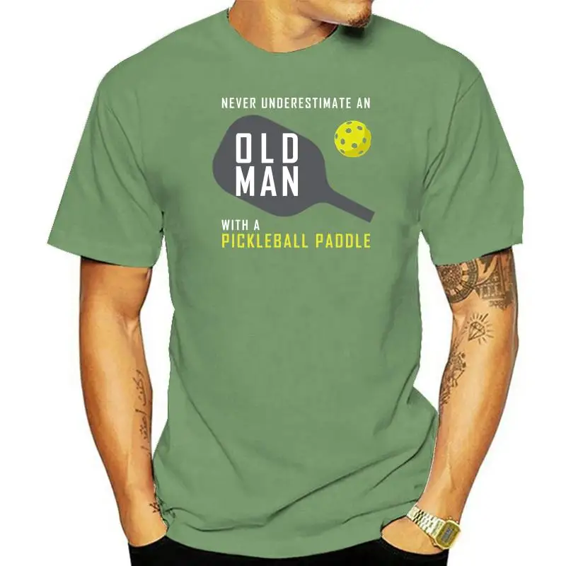

Tee Shirt Short Sleeve Tops Men Never Underestimate An Old Man Pickleball Paddle Shirt Gift