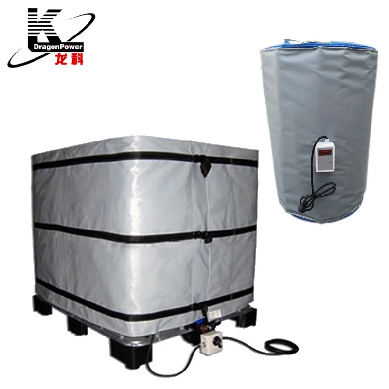 

IBC and drum container blanket heater insulation jackets with digital thermostats and plugs for various countries