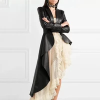 gothic pu leather coats 2021 spring waist belt cardigan womens fashion irregular solid outwears punk casual lapel street jackets