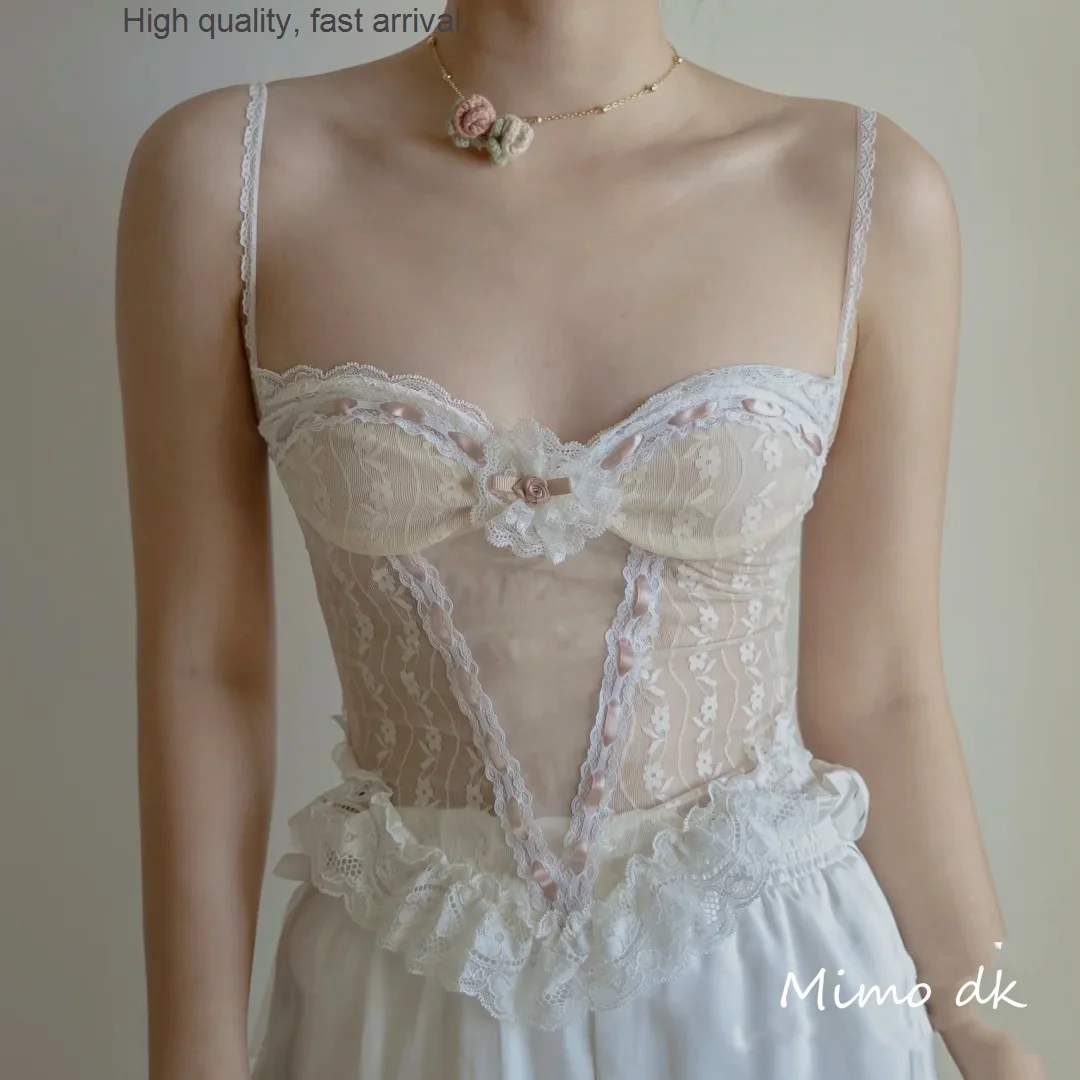 

Кружевной бюстгальтер в стиле ретро во французском стиле, женская верхняя одежда, волшебный жилет, топы, женские топы, Белый Топ