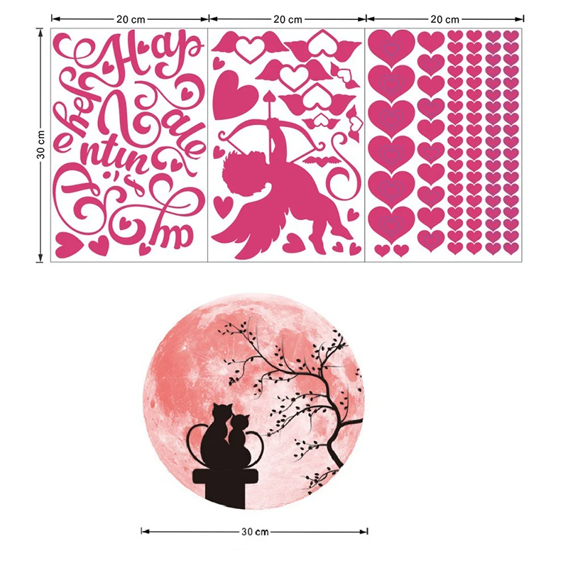 

Luminous Wall Decal Love Heart Cupid PVC Stickers Seasonal Themed Peel and Stick Home Window Wall Art for Valentine MJJ88
