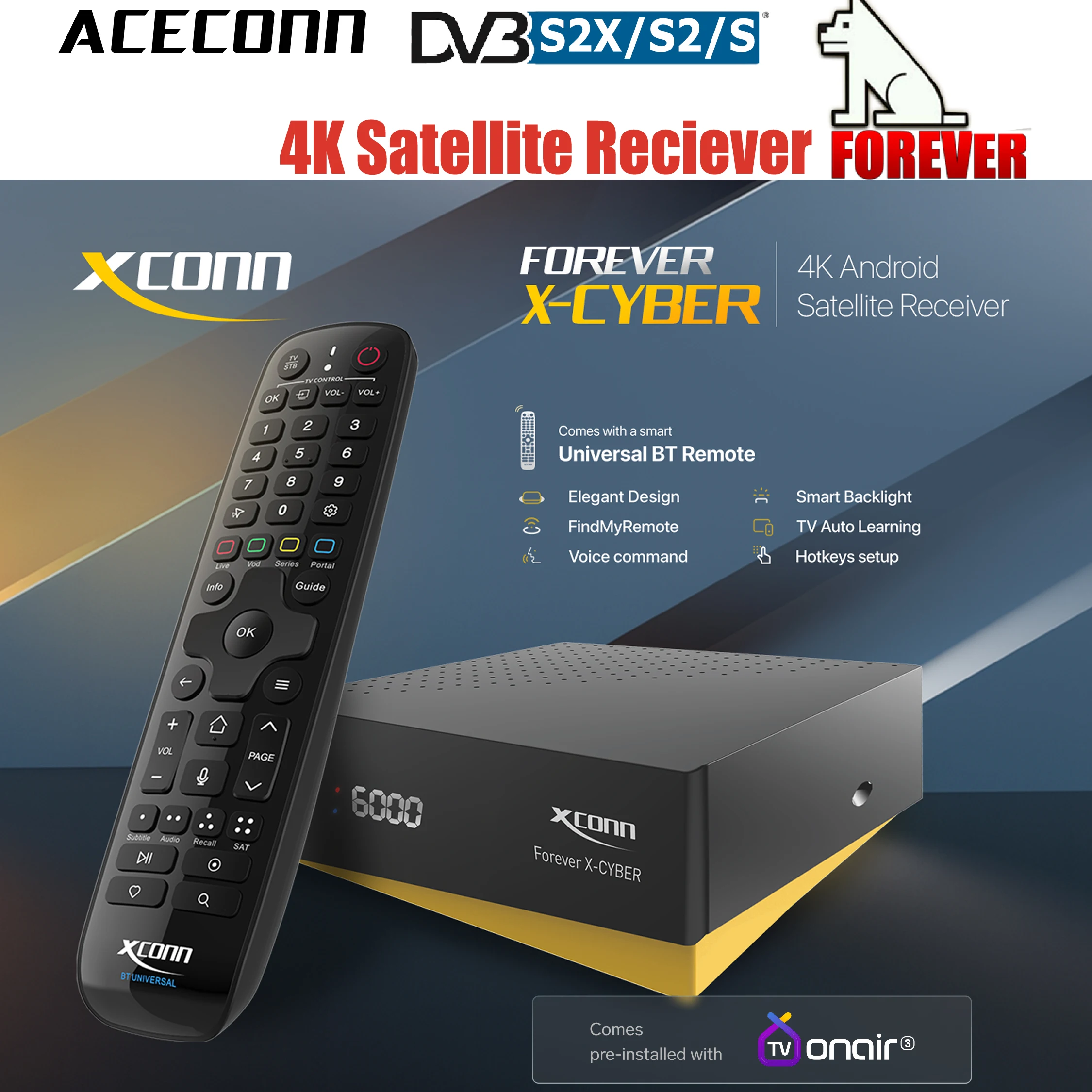 Фото 4K*Спутниковый ресивер Forever* XCONN Поддержка навсегда Функция X-CYBER 4 ГБ 32 ГБ IPTV Android Box с TVONAIR3 №1