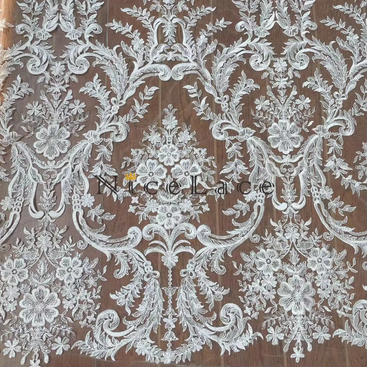 

1Yard Free Shipping Wedding Dress Sewing Accessories White Sequins Embroidery Lace Fabric Soft Mesh Tulle For Bridal Gowns Wears