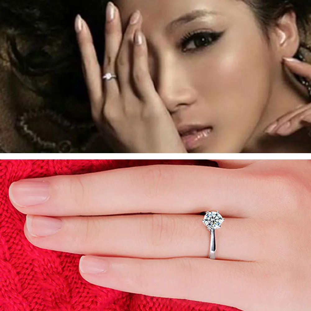 

Classic Six Claw Gold Color Ring Austria Crystal Wedding Ring for Bridal Engagement Ring Christmas Gift for Women Jewelry