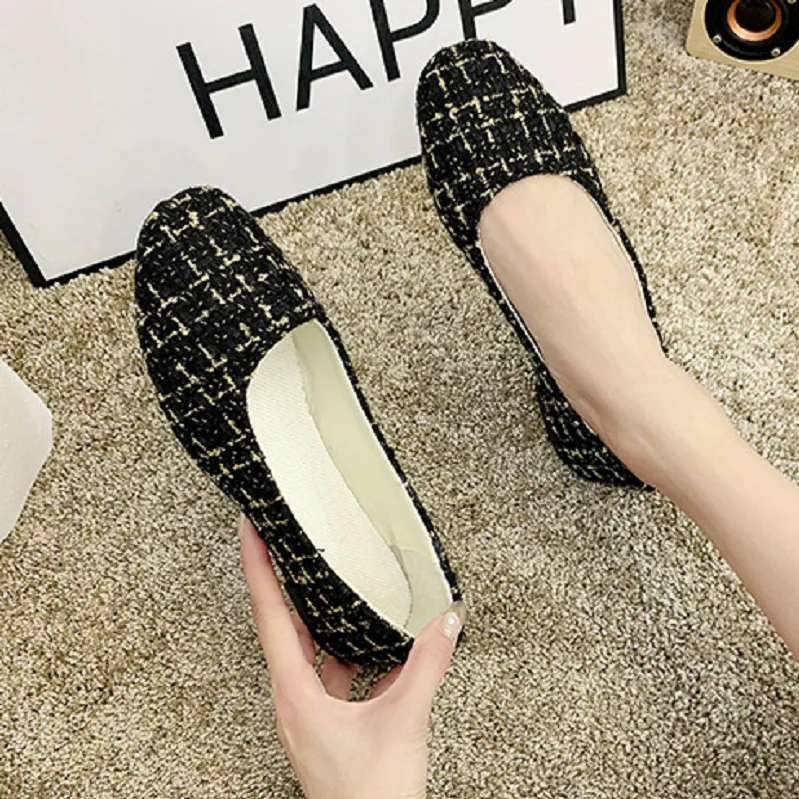 Женские милые черно-белые клетчатые весенние нескользящие удобные туфли женские