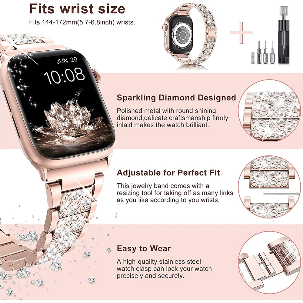 Compatible With Apple Watch Band 38mm 40mm 41mm Series 87654321se Ultra, IWatch Shiny Replacement Bracelet, Diamond Rhinestone