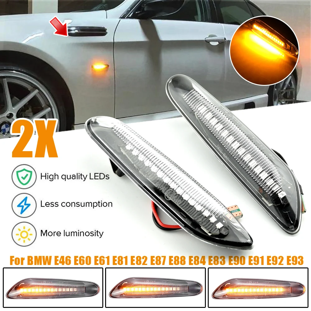 For BMW E46 E90 E91 E92 E93 E60 E87 E82 E61 Dynamic LED Blinker Turn Signal Light Side Marker Indicator Mirror Repeater