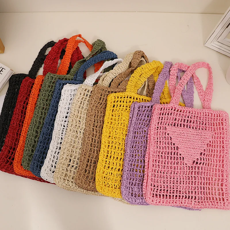 

2023 Crocheted Shoulder Color Straw Bags women's seaside leisure vacation beach bag packaging bag organizer tote bag storage bag
