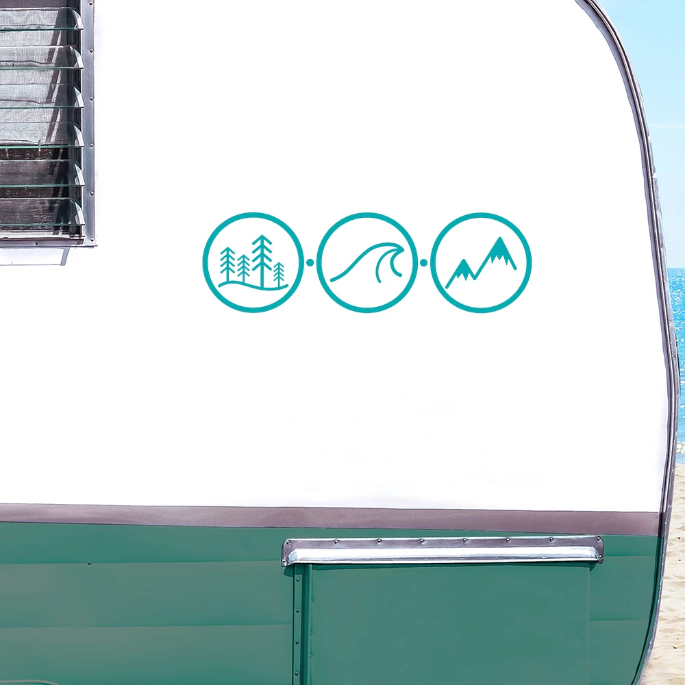 

Стайлинг автомобиля лесная волна и горы в круге наклейки и наклейки Vanlife Van Camper Декор виниловые аксессуары