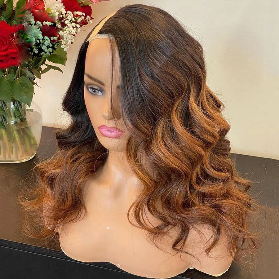 Soft 24 inch Long Highlight Blonde U Part Wig European Remy Human Hair Kinky Curly Wig Glueless Jewish Wig For Black Women