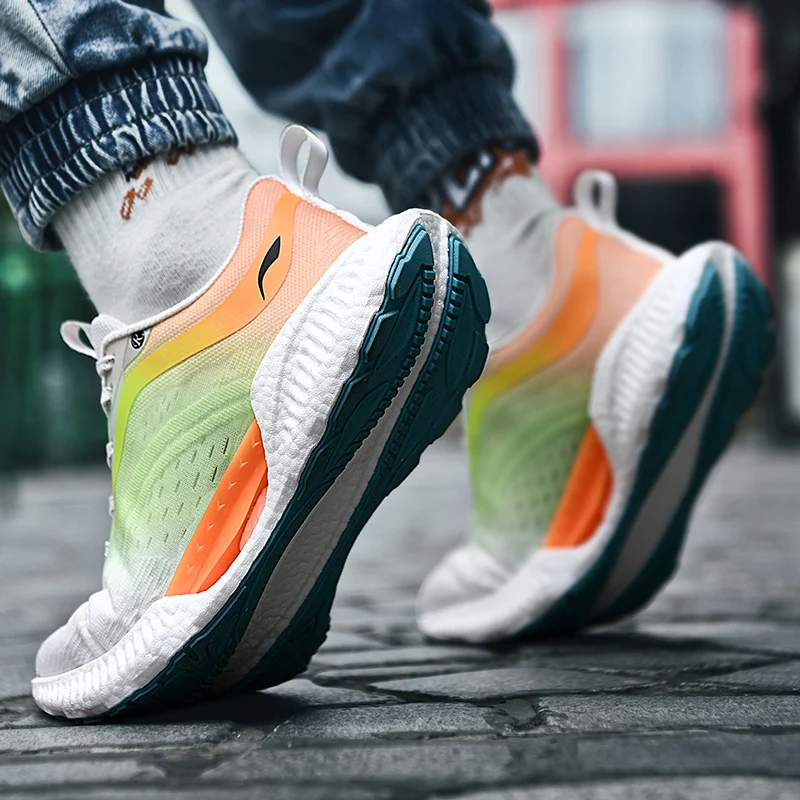 Sneakers Men's Walking Shoes Mesh Breathable Lightweight Shock-absorbing Slow Running Fashion Casual Shoes Pop Rice Bottoms