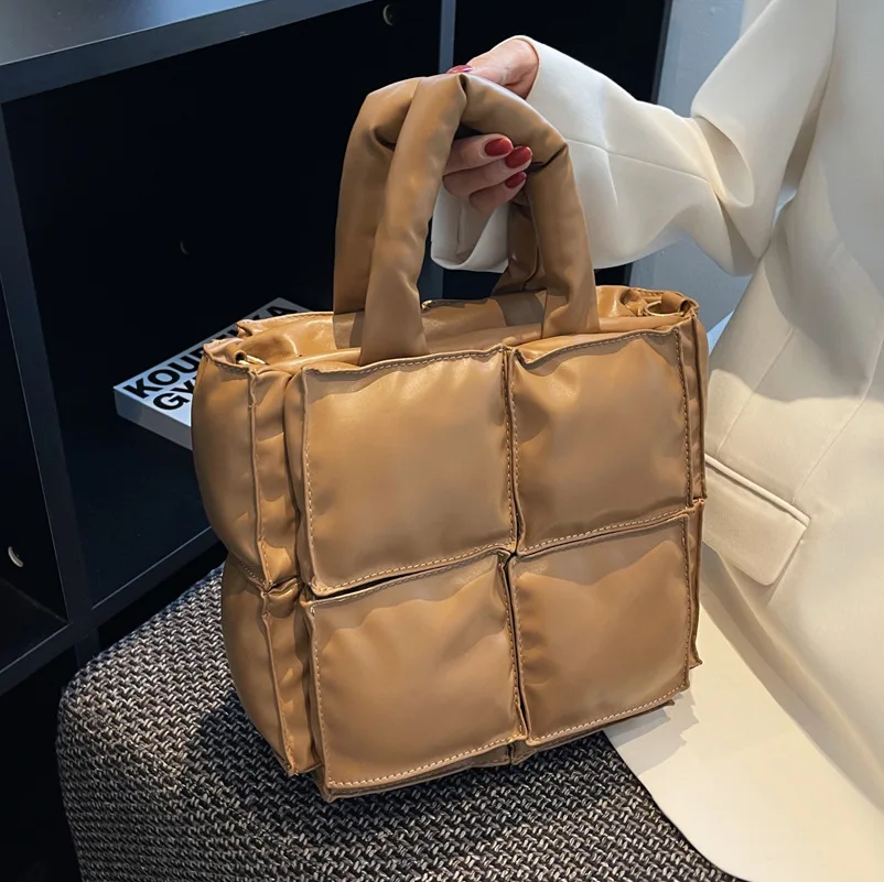 

Small PU Tote for Women Square Handbag Puffy Padded Shoulder Crossbody Bags Fashion Winter Handle Bags Shopper Bags Purses Ins