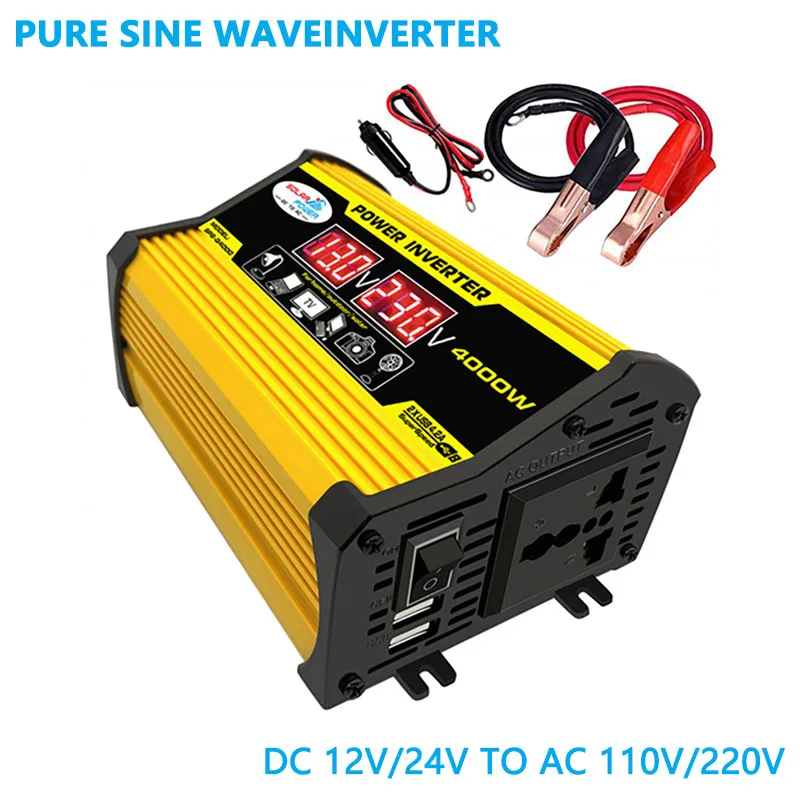 4000W/8000W Pure Sine Wave Inverter 12V/24V 110V/ 220V Portable Power Bank Converter Solar Inverter Solar Car Converter