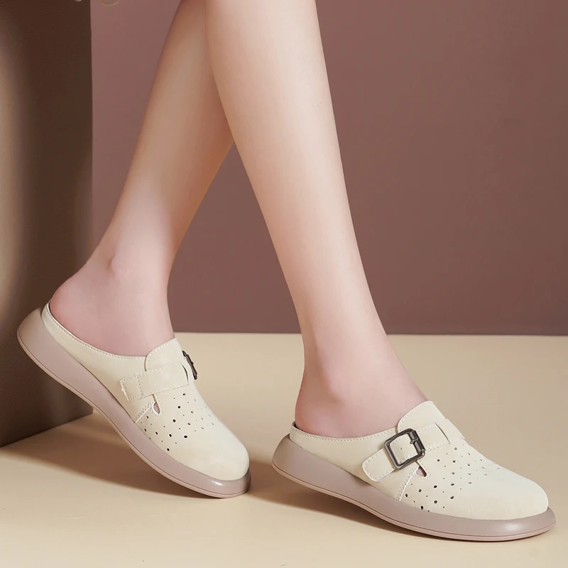 Женские замшевые домашние шлепанцы винтажные плоская подошва закрытый носок