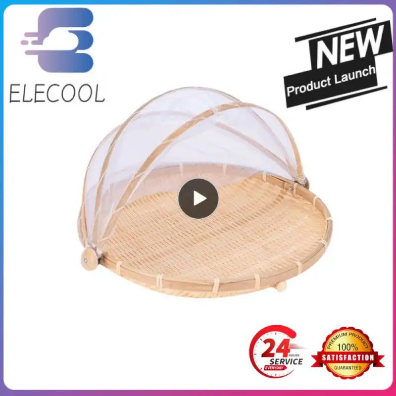 

New Bamboo Tent Basket Hand Woven Tray Anti Bug Food Fruit Container Net Mesh Cover Style For Food Cover Anti Fly Meal Cover