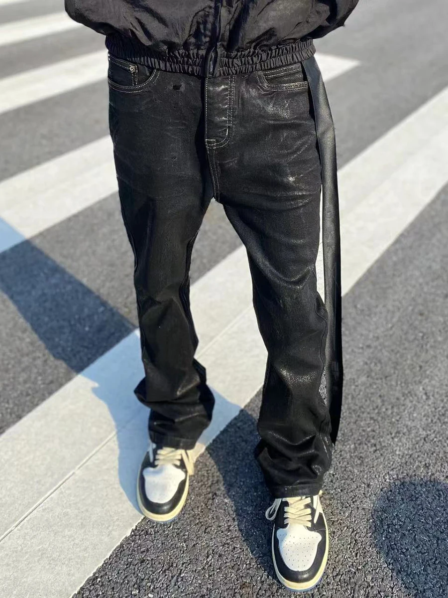 Джинсы REDDACHiC в стиле хип-хоп мужские черные расклешенные брюки с вощеным