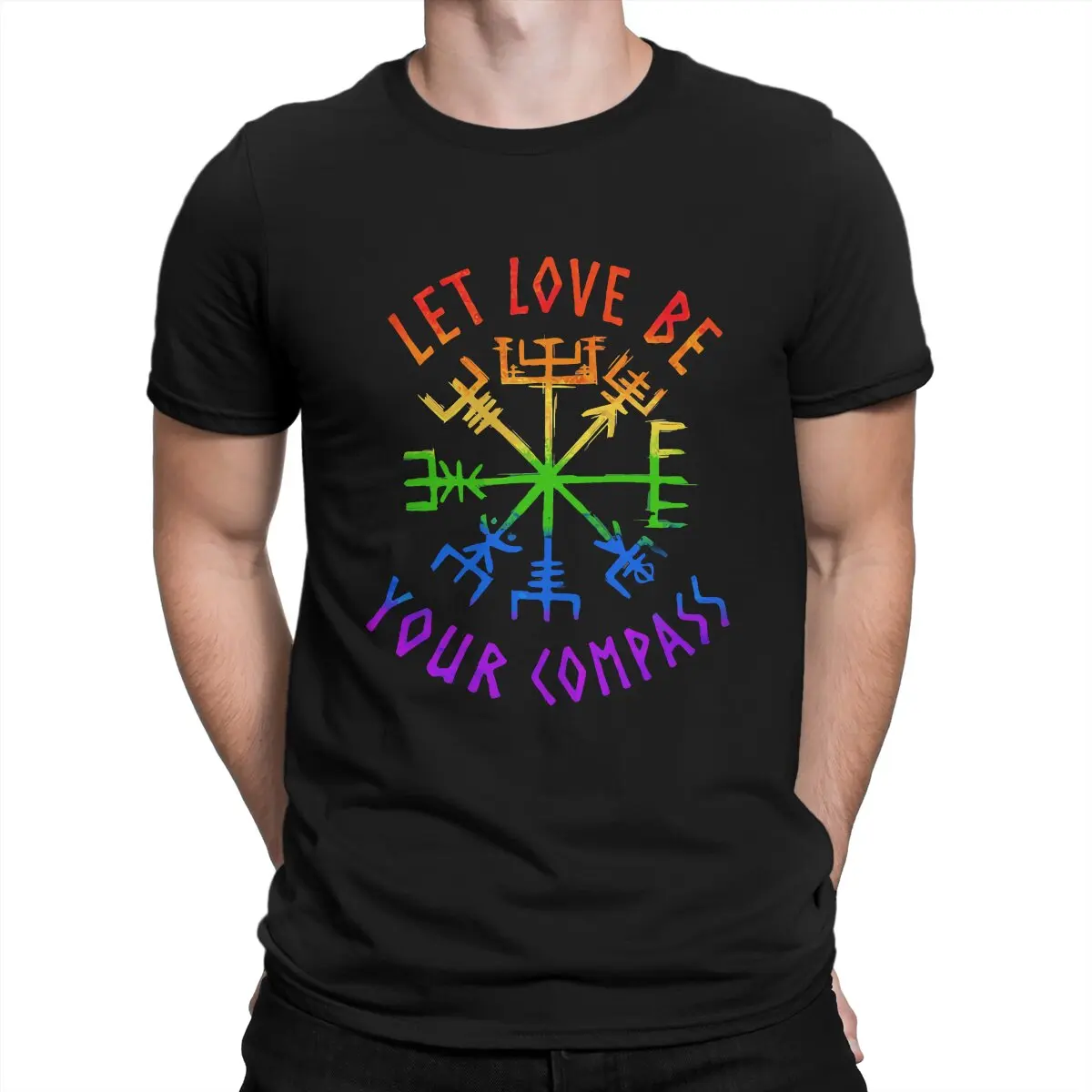 

LGBT Pride Newest TShirt for Men Love Compass Pride Round Collar Pure Cotton T Shirt Distinctive Gift Clothes OutdoorWear