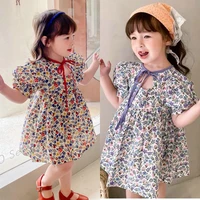 fashion 2022 summer dress new short sleeve children casual dress for girls lace up floral dress kids sweet princess dresses 2 6y