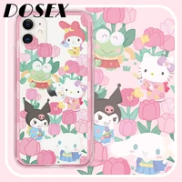 iphone case 13 12 11 pro max mini x xr xs 8 7 plus clear silicone cover sanrio melody kuromi hello kitty cute case for girls y2k
