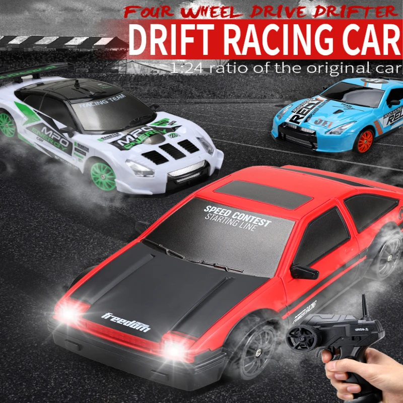 

RC Cars 1:24 15km/h 2.4G Four-wheel High Speed Drive Drift Car Rubber and Drift Two Types of Tires Simulated Racing Car for Gift