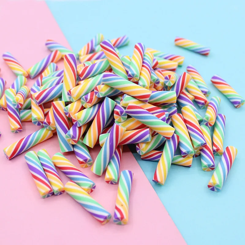 100/200 Pcs New Cute Kawaii Rainbow Lollipop Candy Polymer Clay Cabochons Scrapbook Diy Party Hairpin Cake Decorate Craft