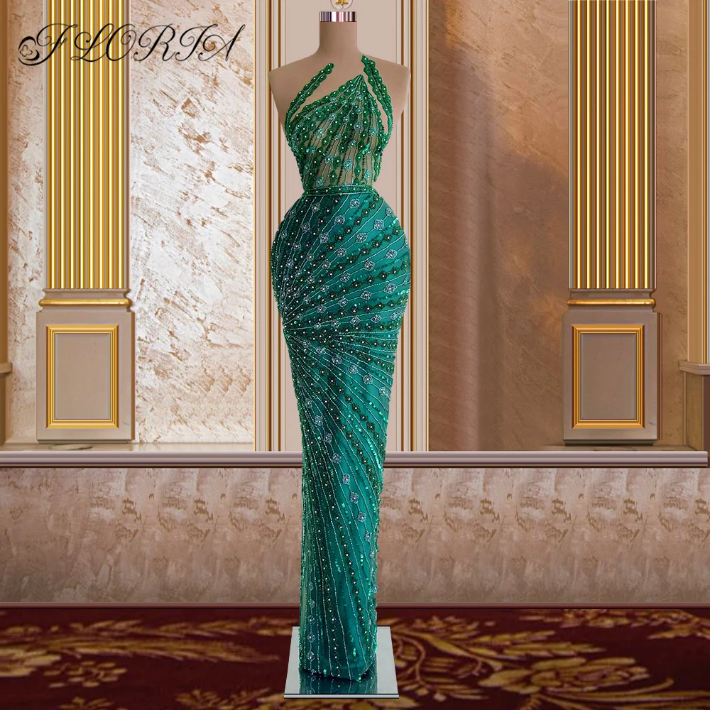 

Emerald Green Full Beading Sequins Evening Dresses Sexy Mermaid Special Occasion Gown Floor Length For Women Dubai Party