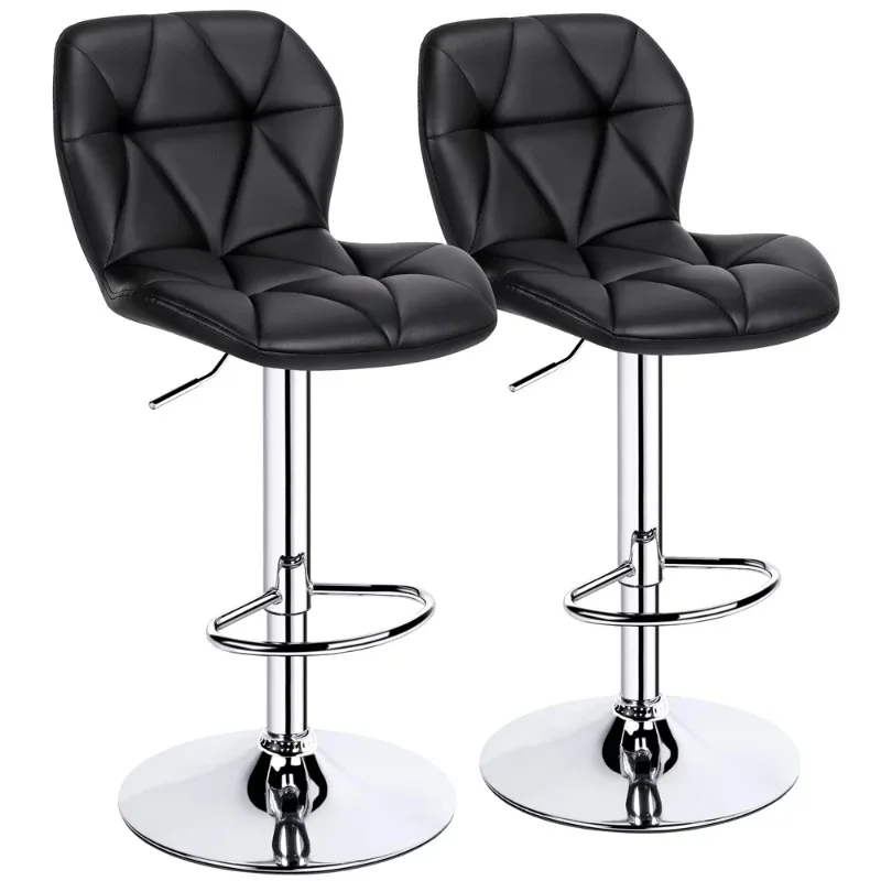 

Alden Design Adjustable Counter-Height Faux Leather Modern Barstool, Set of 2, Black bar stool