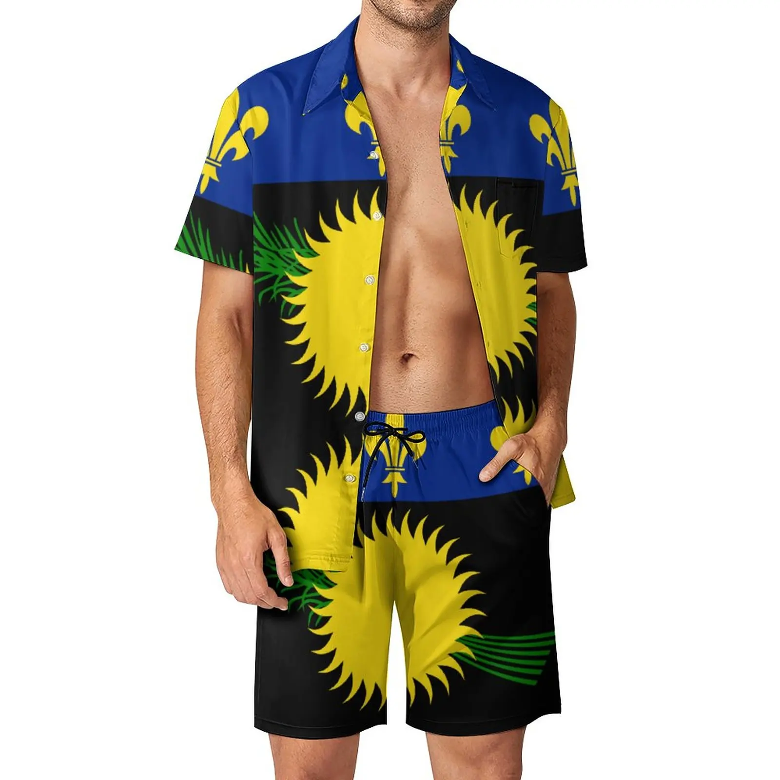 

Unofficial Flag of Guadeloupe (local) Men's Beach Suit 2 Pieces Coordinates top Quality Graphic Vintage Beach USA Size