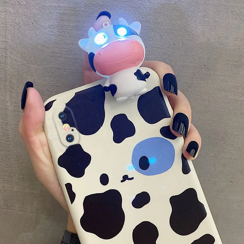 

3D Luminous Cow Milk Pattern Pattern Phone Case for IPhone 13 12 11 Pro Max Mini X Xs XR Xsmax Xiaomi Huawei Oppo Vivo Samsung