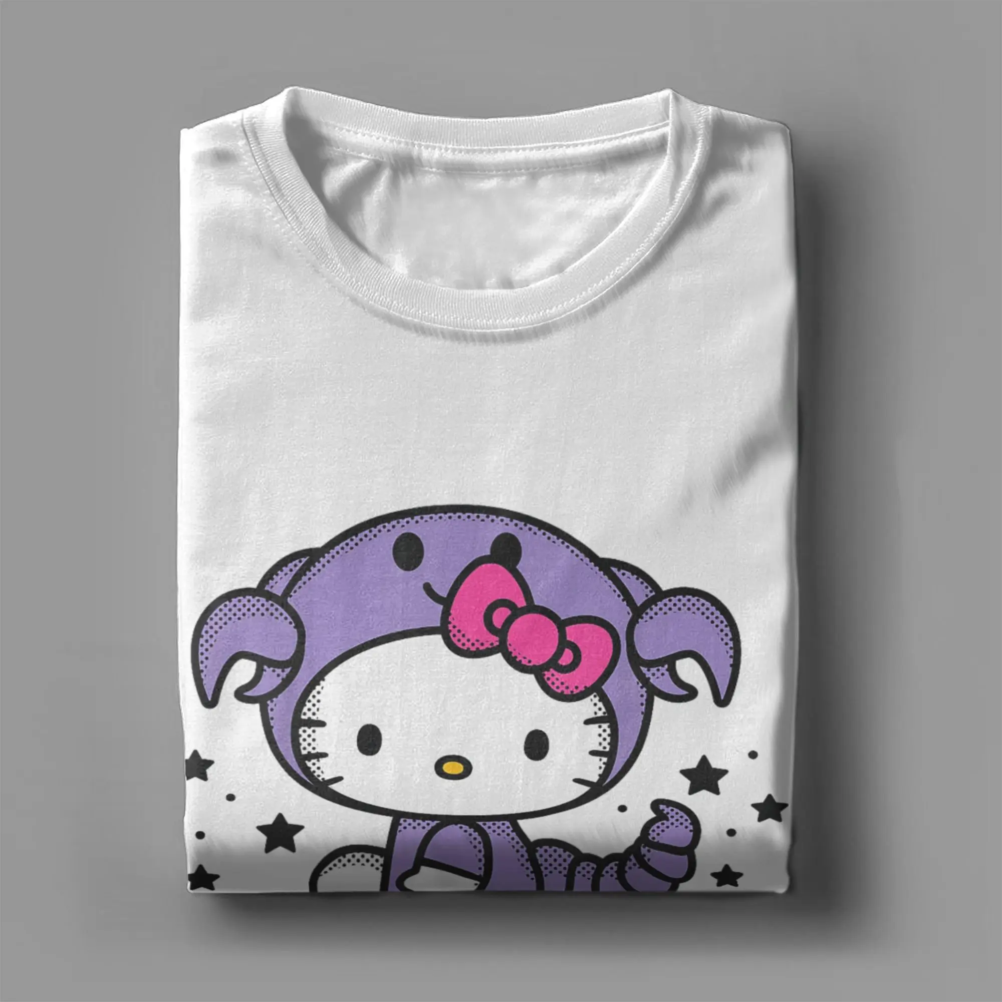 Hello Kitty Zodiac Scorpio Tshirts Men's Cotton Top Tee Funny O-neck Short Sleeve