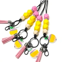 teacher pencil lanyard silicone beads breakaway necklace pendant id badge holder charm teacher keychain gift 2022 new design