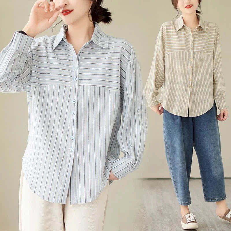 Женская рубашка-поло в полоску с длинным рукавом