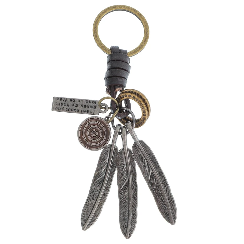 

Vintage Pendant Hand Woven Leather Keychains For Men Car Key Chain Women Feather Keyring Charm Jewelry Gift Car Accessories