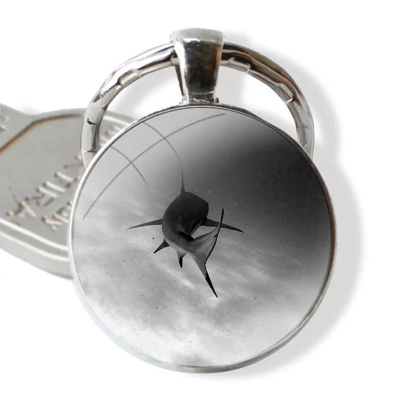 Браслет для ключей Ocean Shark 25 мм стеклянный брелок Cabohcon ювелирный подарок
