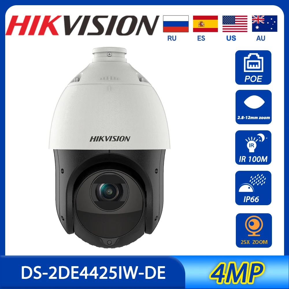 

Original Hikvision English PTZ DS-2DE4425IW-DE 4-inch 4MP IR surveillance 25X Powered by darkfighter IR Network POE Speed Dome