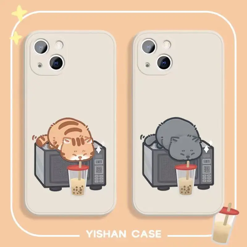 

A Cat Drinking Milk Tea Case For iPhone 13 Case Silicon For iPhone 11 12 13 Pro Max XR 7 8 11 Pro X XS Max Plus Mini Phone Cover