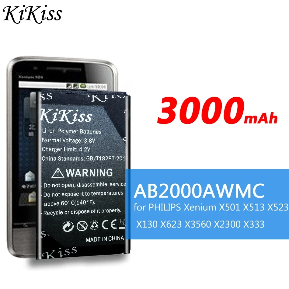 Аккумулятор KiKiss для PHILIPS Xenium X501 X513 X523 X130 X623 X2300 X3560 X333 CTX130 CTX523 CTX513 AB2000AWMC