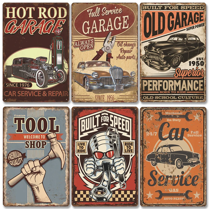 Купи Classic Garage Poster Vintage Metal Sign Car Service Metal Tin Signs Retro Plaque Garage Tool Shop Wall Art Decor за 299 рублей в магазине AliExpress