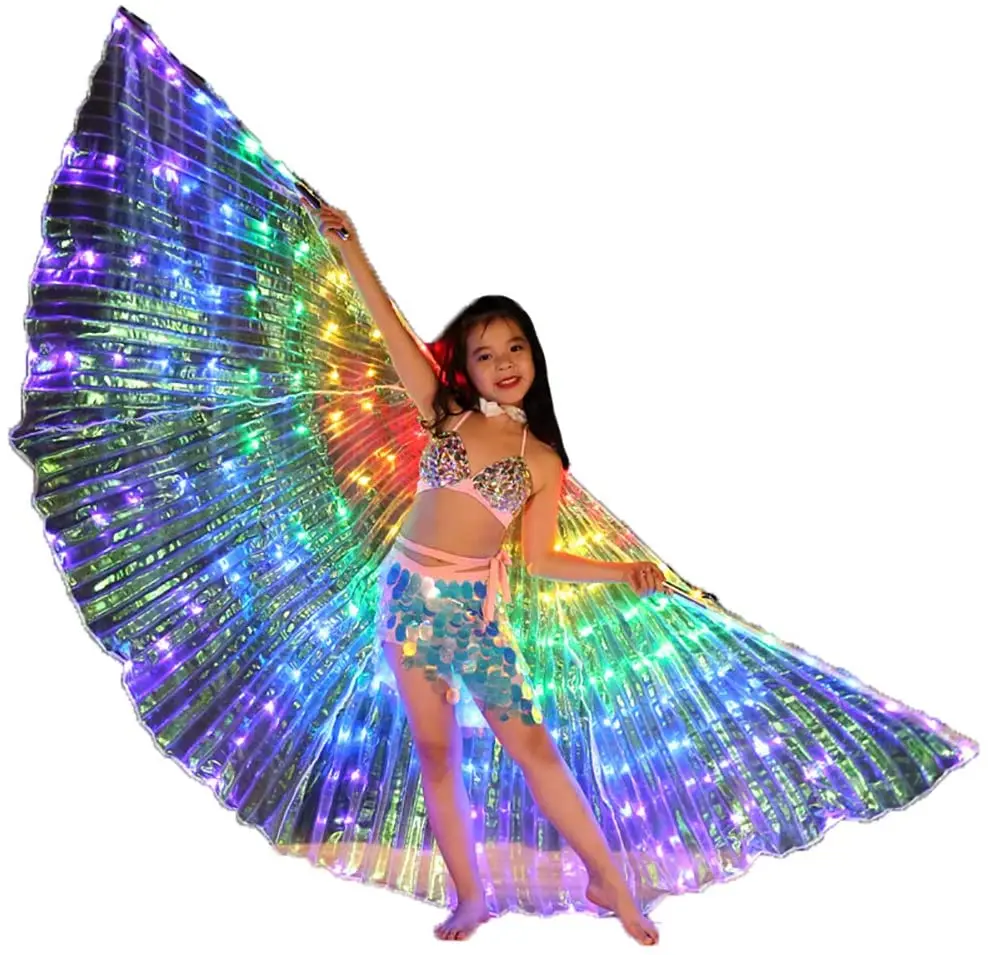Children Christmas Costume Belly Dance Angel Isis Wings with Telescopic Sticks Light up Stage Props