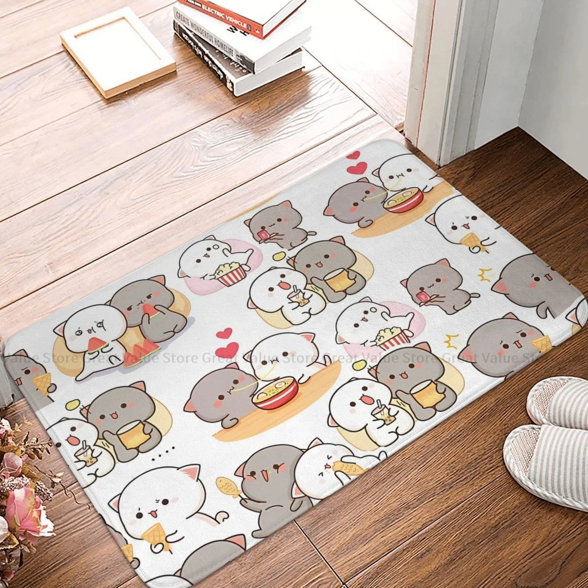 

Peach and Goma Mochi Cat Bedroom Mat Humor Doormat Kitchen Carpet Balcony Rug Home Decoration