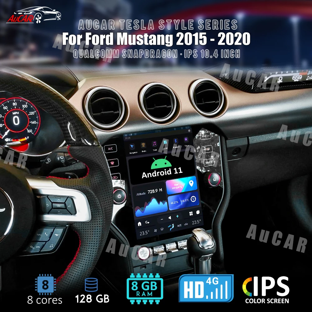 Автомобильное радио AuCar в стиле Tesla Android 11 для Ford Mustang 2015-2020 GPS-навигация 1920*1080 10 4