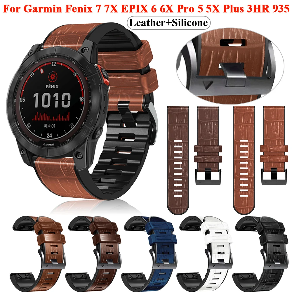 

22 26mm Leather Silicone Smart Watchbands Straps For Garmin Fenix 7X 7 5/5X Plus 6X 6Pro Bracelet Quick EasyFit Wristband Correa