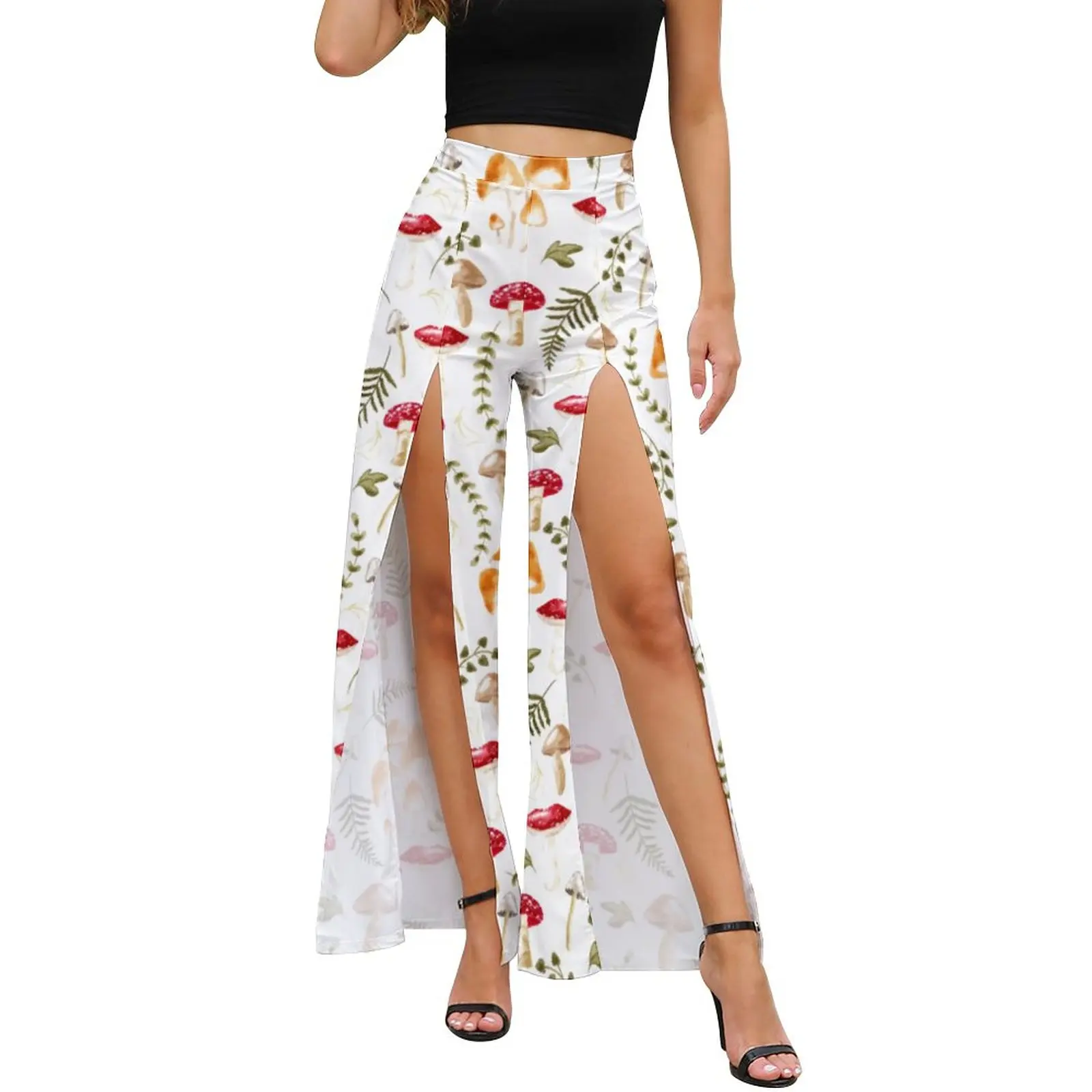 

Mushroom Design Pants Summer Aesthetic Forest Print Club Wide Pants Women High Waisted Aesthetic Pattern Trousers