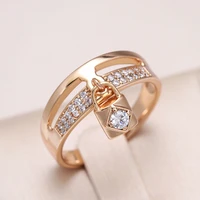 kinel luxury 585 rose gold lock ring bride wedding fine jewelry micro inlays covered natural zircon women ring accessories