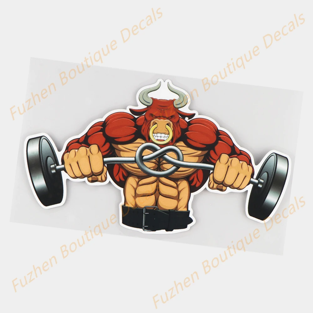 

Fuzhen Boutique Decals Exterior Accessories Weightlifting Bull Cartoon Window Decals Creative Scratch Occlusion Car Sticker