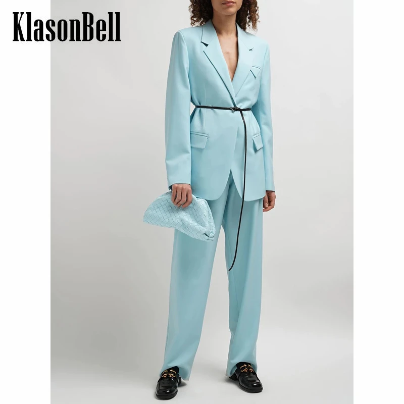 

8.18 KlasonBell Fashion With Belt Casual Blazer Or Straight Pants Set Women
