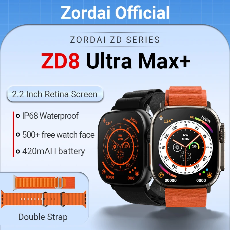 

Zordai Ultra ZD8 Ultra Max Plus + Smartwatch Series 8 2.2" Screen 49mm Compass NFC Bluetooth Call Smart watch For Men And Women