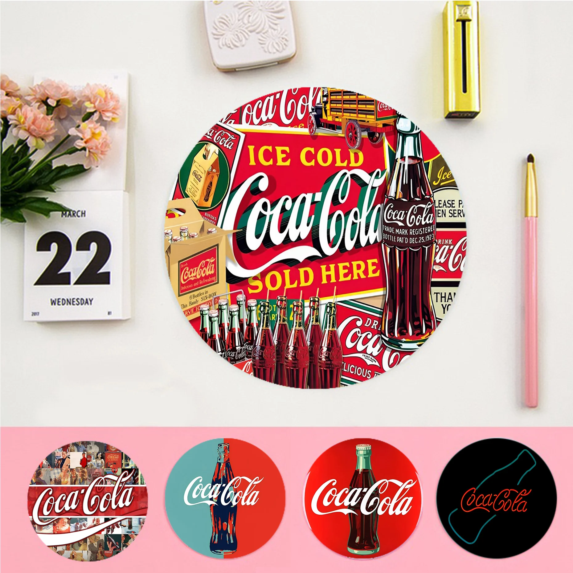 

C-Coca-cola Mousepad INS Tide Round Keyboard Mat Table Mat Students Cabinet Gamer Desktop Mousepad Cup Mats Deskpad Home Decor